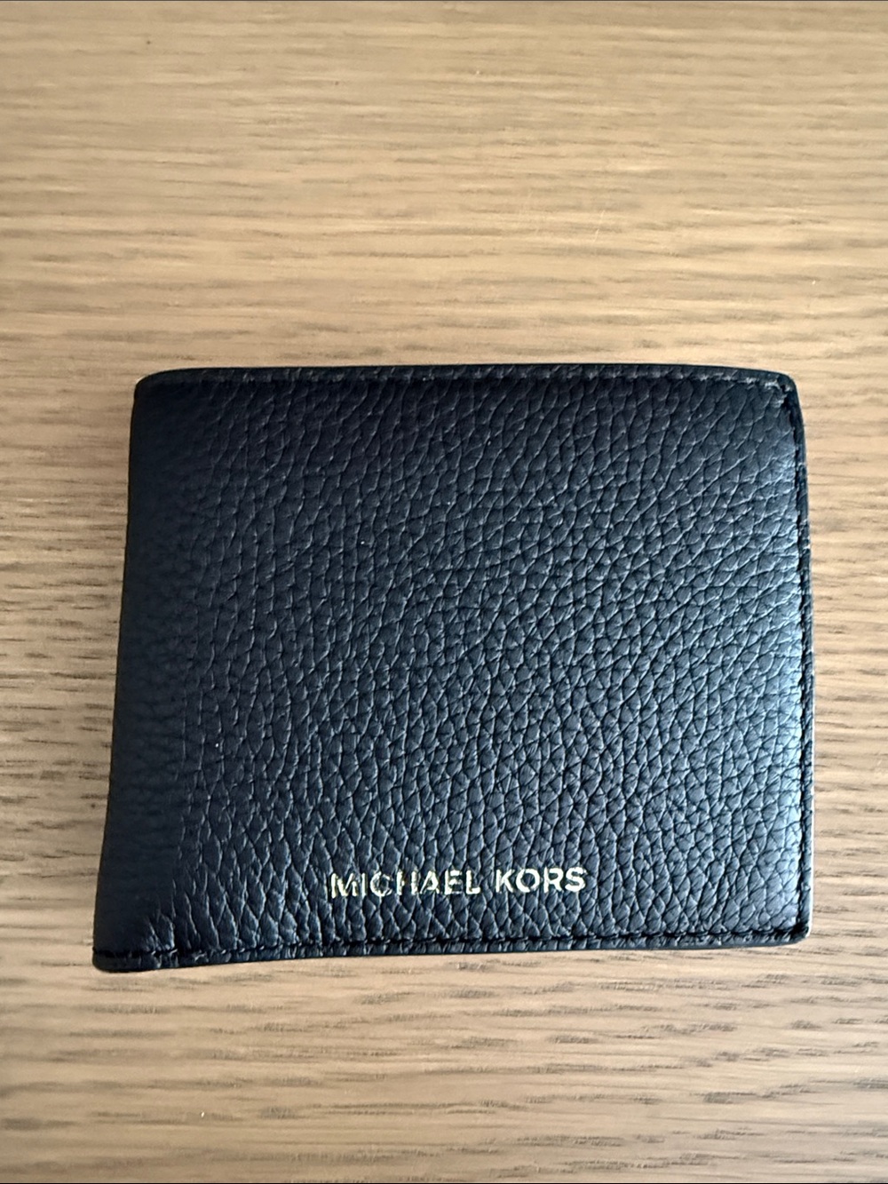 Michael Kors Black Pebbled Leather Bifold Wallet with Gold Logo